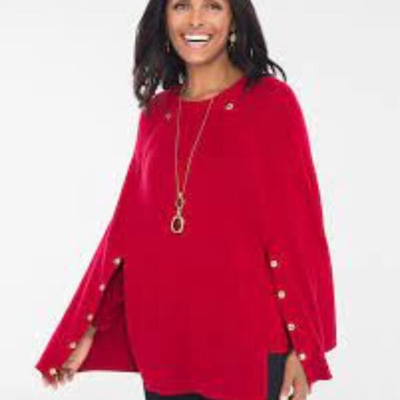 Chico's Red Sweater Cape NWT Poncho S/M - Picture 1 of 8